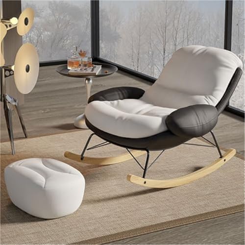 HBSSP Schaukelstuhl mit Hoher Rückenlehne Moderner Liegestuhl for Gemütliches Lesen Im Wohnzimmer Schlafzimmer(White+Black) von HBSSP