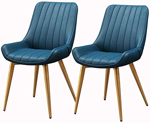 HBSSP Set Mit 2 Esszimmerstühlen Mit Metallfuß PU-Ledersitz Und Rückenlehne Freizeitstuhl Für Küche Wohnzimmer Schlafzimmer Esszimmer Lounge(Golden Leg Blue) von HBSSP