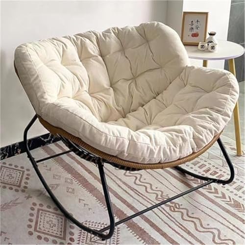 HBSSP Übergroße Schaukelstühle Terrasse Im Freien Mit Gepolstertem Kissen Rattan-Schaukelstuhl for Veranda, Garten, Terrasse, Hinterhof(Beige) von HBSSP