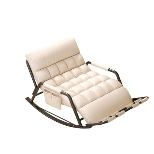 HBSSP Übergroßer Schaukelstuhl Wohnzimmer Mit Fünffach Verstellbarer Rückenlehne/Beinstütze for Balkone, Veranden Und Terrassen(Off White,Black Tube) von HBSSP