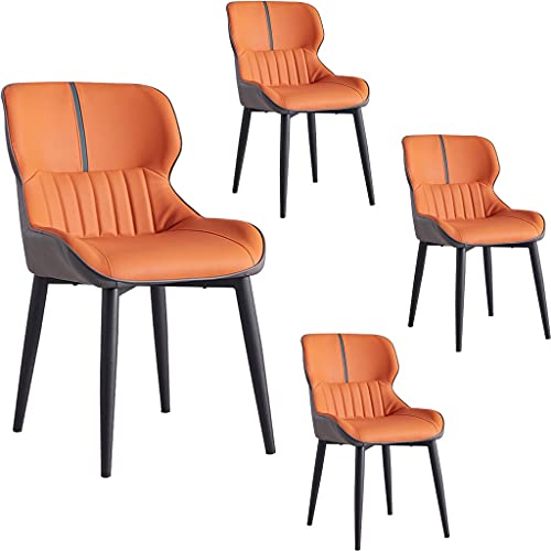 HBSSP Wohnzimmer 4er Set Moderne Küche Apartment Lounge Counter Stühle Leder Hohe Rückenlehne Gepolsterter Weicher Sitz Esszimmerstuhl(Orange) von HBSSP