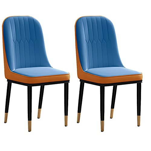 HBSSP wasserdichte Esszimmerstühle PU-Leder 2er-Set Gepolsterte Rückenlehne Mit Metallbeinen Für Lounge-Esszimmer Küche Schlafzimmer(Blue+orange) von HBSSP