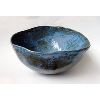 Blaue Boho Hand Gebaute Keramik Servierschüssel - Teller Artisan Keramiktopf Rustikales Gericht Trinket Schalen von HBSculptures