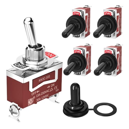 HBTSPJNT 5PCS ON Off Toggle Switch 2 Position SPST Waterproof Toggle Switch 250V 30A 2 Pin Heavy Duty with Boot Cover for Auto HBTSPJNT 5PCS ON Off Toggle Switch 2 Position SPST Waterproof Toggle Switch 250V 30A 2 Pin Heavy Duty with Boot Cover for Auto von HBTSPJNT