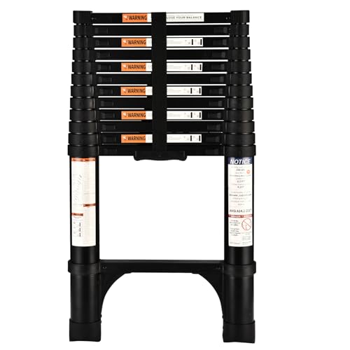 HBTower Teleskopleiter 3,8 m aus Aluminium, Klappbare Ausziehleiter mit Rutschfesten Füßen, Robust & Tragbar, Tragkraft 150 kg, Ideal für Dachrinnenreinigung & Außenreparaturen, Schwarz von HBTower