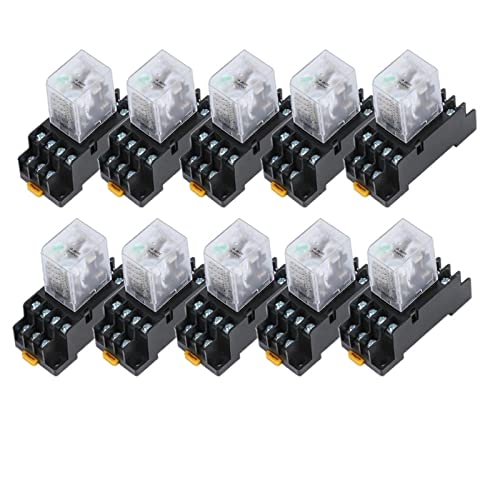 10set MY4NJ HH54PL AC/DC 12/24/36V/48V/110/220V/380V Coil 4NO 4NC Green LED Indicator Power Relay DIN Rail 14 Pin Base(Ac,36V) von HBW