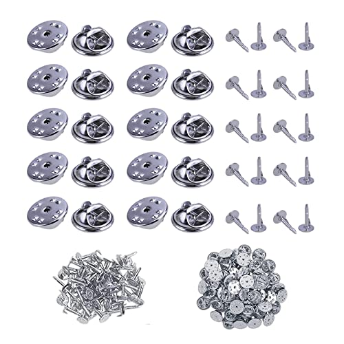 100 Stück Schmetterling Kupplung,Schmetterling Krawatte Reißzwecken,Pin Backs Ersatz,Metall Pin Keepers Verschluss mit Blanko Pins für DIY Schmuck Machen von HBYMYDA