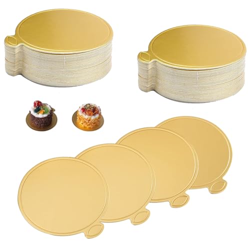 HBYMYDA 100 Stück Mousse Kuchen Bretter Runde Einweg Kuchen Board Gold Papier Kuchenplatte für Hochzeit Geburtstag Gebäck Dekoration, 8cm von HBYMYDA