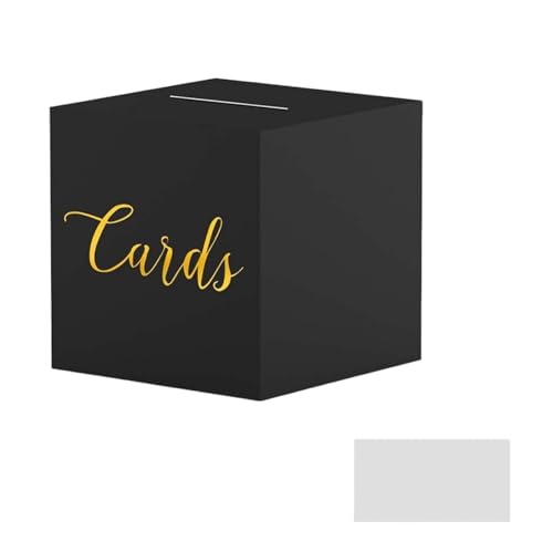 HBYMYDA Kartenbox Hochzeit Geschenkkartenbox mit Schlitz mit 10 Stück Grußkarten 22 x 22 cm Geschenkbox für Hochzeit Geburtstage Abschlussfeiern Babypartys (Schwarz) von HBYMYDA