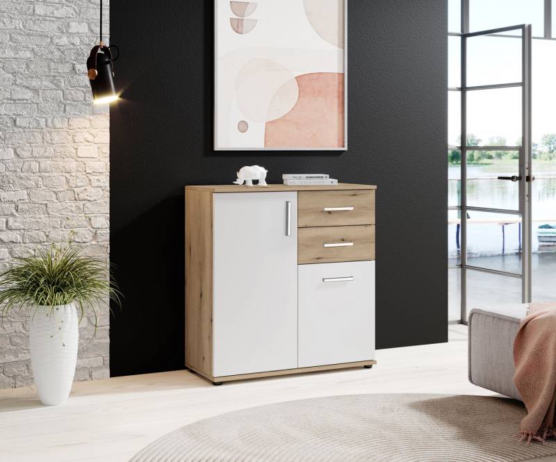 HBZ Kommode BC-Drift-2, Universalschrank Stellmaß BxHxT 80x84x35 cm (1 St), Kommode mit 2 Türen, 2 Schubkästen, 1 Einlegeboden von HBZ