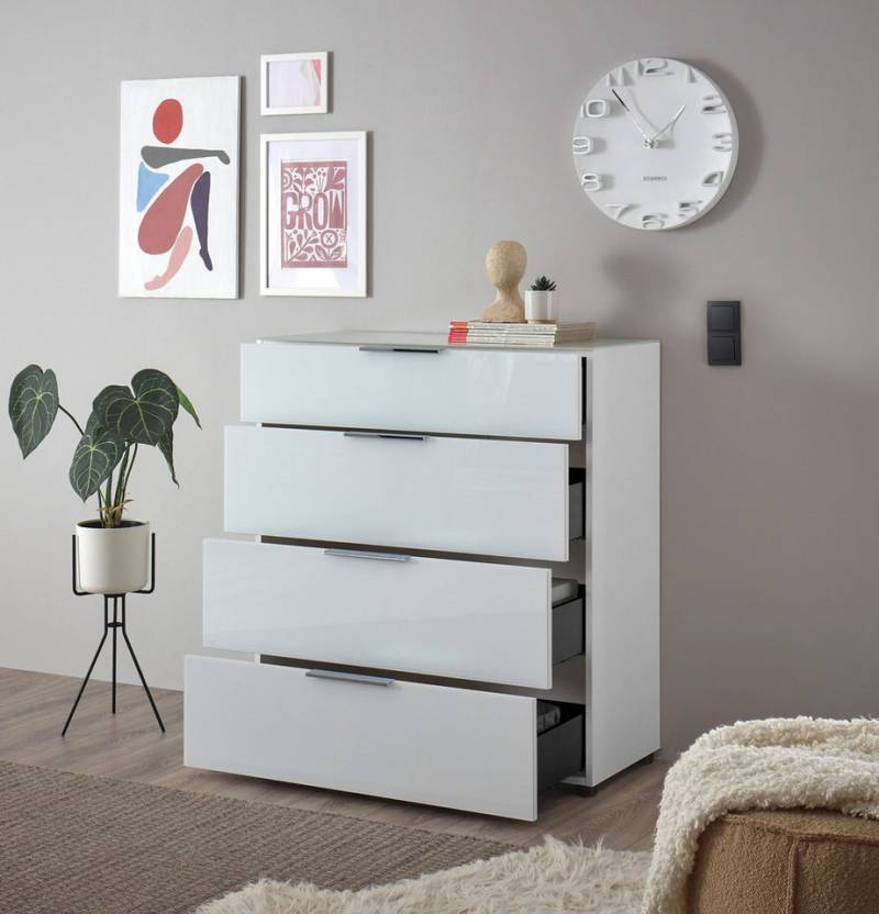 HBZ Kommode Santorin Mehrzweckschrank mit Schubkästen, BxHxT 90x99x40 cm (1 St), Mit 4 Schubkästen mit Softclose, Glasfront und Glasoberboden von HBZ