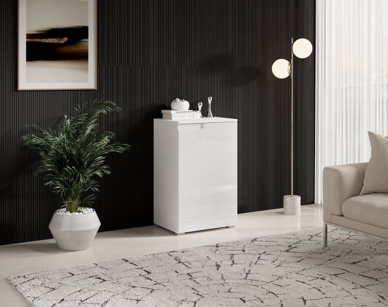 HBZ Kommode Spice Weiß Hochglanz, BxHxT 50x80x40 cm, Kommode mit 1 Tür und 1 Einlegeboden verstellbar von HBZ