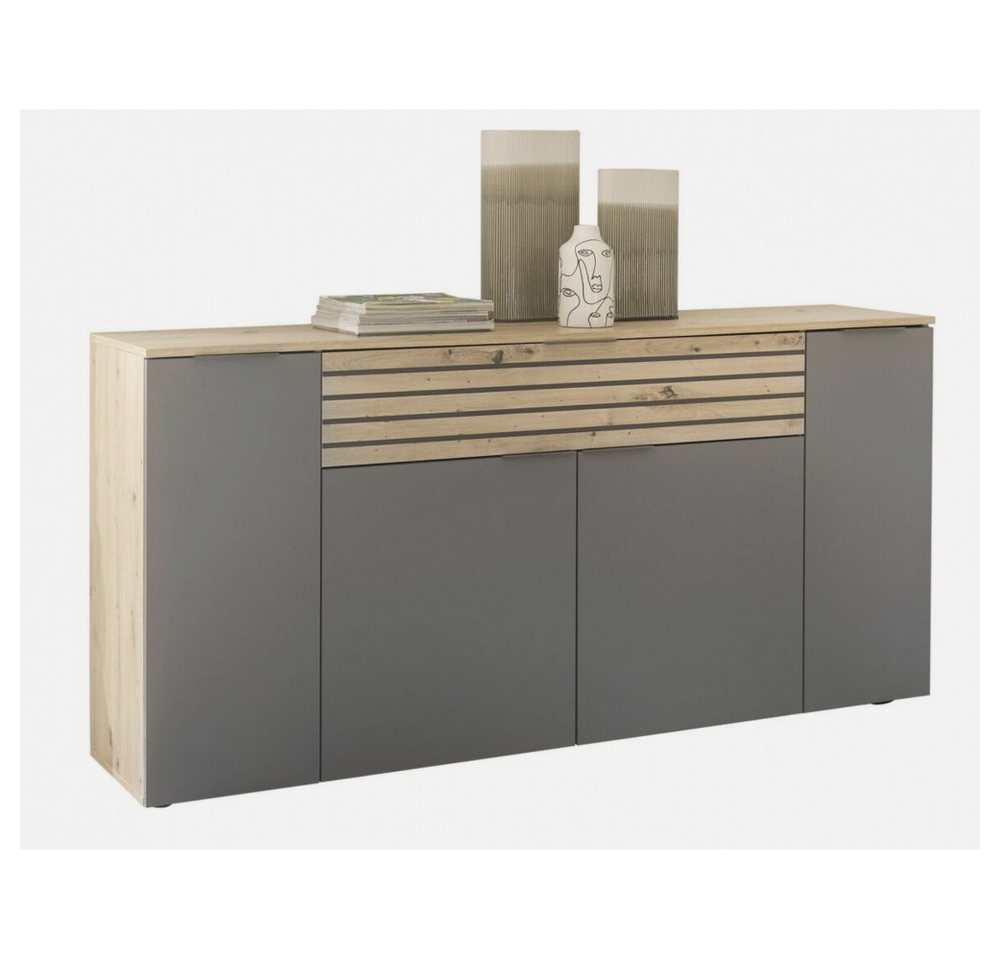 HBZ Kommode Stilvolle Kommode Sideboard 1 Schublade / 4 Türen Grau / Artisan Eiche von HBZ