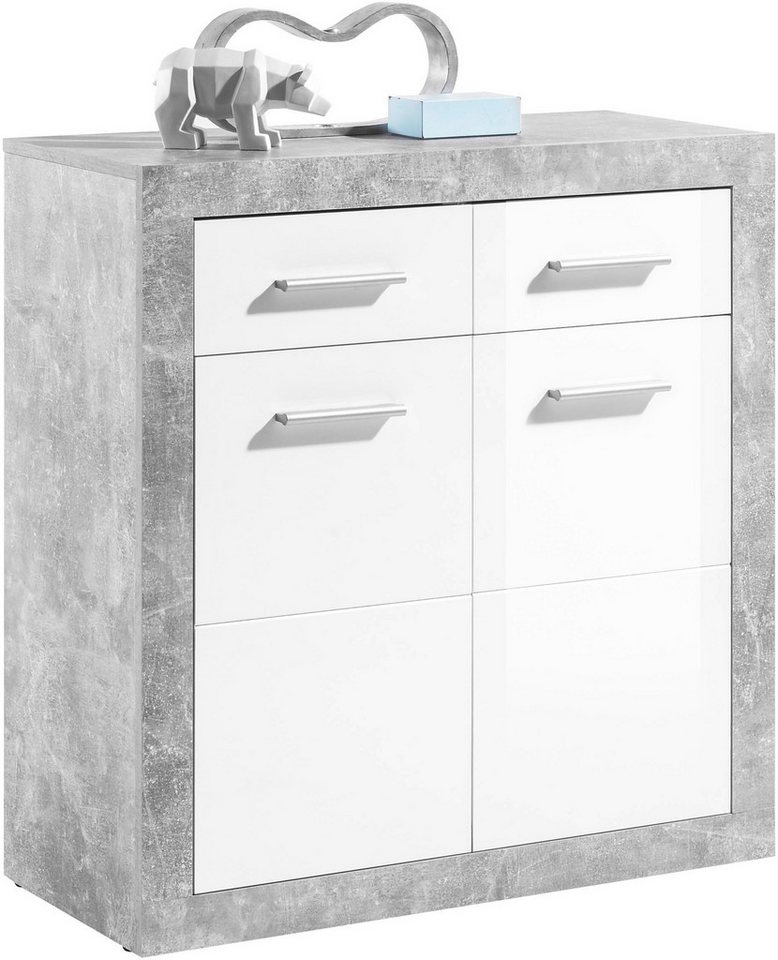 HBZ Kommode Stone 2 weiß Glanz, BxHxT 82x88x37 cm, Kommode mit 2 Türen, 2 Schubkästen und 1 Einlegeboden HBZ Kommode Stone 2 weiß Glanz, BxHxT 82x88x37 cm, Kommode mit 2 Türen, 2 Schubkästen und 1 Einlegeboden von HBZ