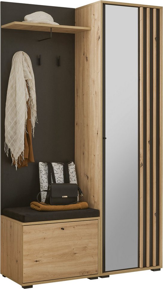 HBZ Kompaktgarderobe Volano in schwarz Eiche Artisan, BxHxT 114x197x40 cm (1-St) Mit Schubkästen und Türen mit Softclose von HBZ