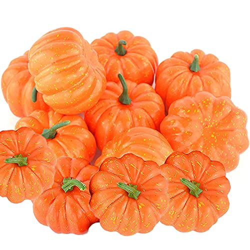 HBell 12 kleine künstliche lebensechte Kürbisernte Mini-Kürbisse für Zuhause, Garten, Herbsternte, Dekoration, Erntedank oder Halloween-Dekoration (orange) von HBell