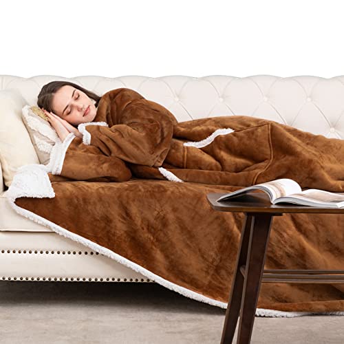 HBselect Kuscheldecke mit Ärmeln Sofa Baumwolle Hochwertige Wolldecke mit Ärmeln geeignet für Erwachsene Damen Herren Warme Bequeme superweich von HBselect