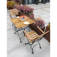 Bistroset Outdoor-Klappstuhl-Set 3tlg., 2-Sitzer mit 4 Streben aus Akazienholz von CHILLROI