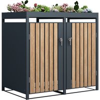 2er Mülltonnenverkleidung mit Pflanzdach in Holzoptik, ca. 132 x 80 x 124 cm - Anthrazit von HC Garten & Freizeit