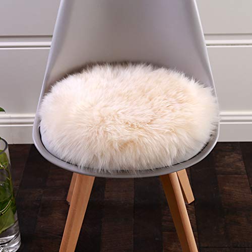 HC&WT Rundes Schaffell Sitzkissen, Luxuriöses Fell Stuhlkissen Superweicher Autositzüberzug rutschfeste Naturwollteppiche Schreibtisch Stuhlhocker Kissen (Beige,Durchmesser 45 cm) von HC&WT