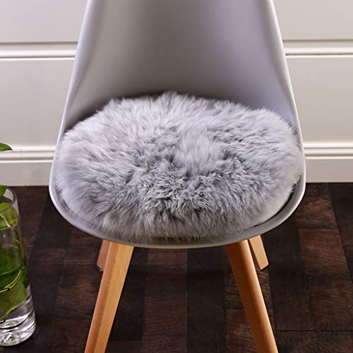 HC&WT Rundes Schaffell Sitzkissen, Luxuriöses Fell Stuhlkissen Superweicher Autositzüberzug rutschfeste Naturwollteppiche Schreibtisch Stuhlhocker Kissen (Grau,Durchmesser 50 cm) von HC&WT