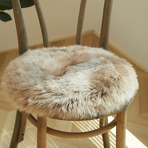 Luxus Schaffell Sitzkissen aus Reiner Wolle, Dickes Fell, weich, bequem, ideal für Bürostuhl, Autositz oder Heimsofa mit runder Form Sitzkissen Stuhlkissen Sitzauflage (E,Splicing 50CM) von HC&WT