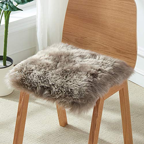 Quadratisches lammfell sitzauflage, Reines Wollfell Stuhlkissen Super Weiches Shaggy Auto Sitzauflage rutschfeste Büroschreibtisch Stuhl Verdicken Hocker Kissen (Braun,40x40cm(16x16inch)) von HC&WT