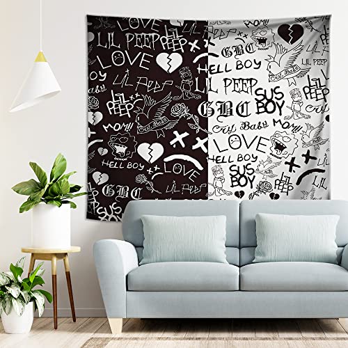 HCDZF Rapper Star Wandteppich Lil Peep Wandteppiche Schwarz und weiß Wandteppich für Schlafzimmer Wohnheim Hip Hop Home Dekorationen Wandbehang(L:78ʺ × 59ʺ) von HCDZF