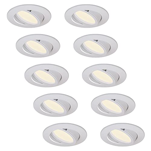 HCFEI 10er set LED Einbaustrahler dimmbar weiß schwenkbar 5W flach 230V Einbau-Spot Strahler Einbauspot 68mm Bohrloch, 120°Abstrahlwinkel, Warmweiß 3000K von HCFEI