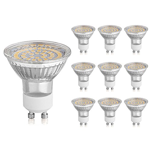 HCFEI 10x LED GU10 Leuchtmittel, Warmweiss 3000K 3W Lampe Strahler Spot 389lm, KEIN FLACKERN, AC 100-240V, SMD LED Strahler 120° Classic Glas, Ersetzt 45W Halogenlampen von HCFEI