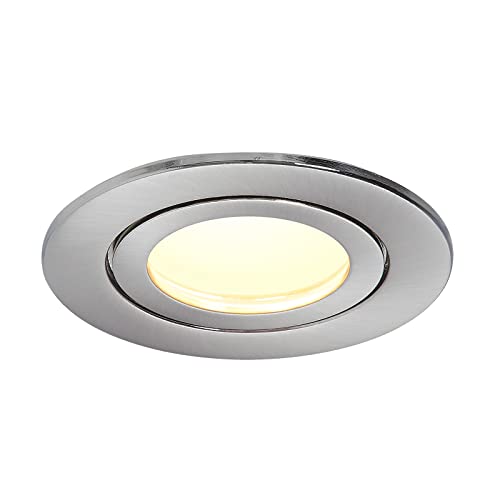 HCFEI 1er Set LED Einbaustrahler Chrom gebürstet - rund flach 5 Watt dimmbar Warmweiss 3000K 230V IP44 – geeignet für Bad, Küche, Sauna, Außenbereich – Ø65-75 mm Bohrloch (Warmweiß) von HCFEI