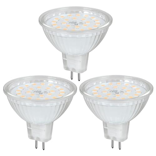 HCFEI 3er MR16 LED Leuchtmittel 12V, 4W Lampe Strahler Spot 485lm, Kein Stroboskopeffekt GU5.3 LED Strahler 120° Classic Glas, Ersetzt 50 Halogenlampen, 5 Jahre Garantie (Warmweiß 3000K) von HCFEI