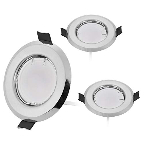 HCFEI 3er Set Flache LED Einbaustrahler ultra flach in Silber-gebürstet mit LED Spot Modul 230V I 3W 300Lumen I Warmweiß 3000K I 120°Abstrahlwinkel I Dimmbar I 55mm Einbauloch I Einbauleuchte rund von HCFEI