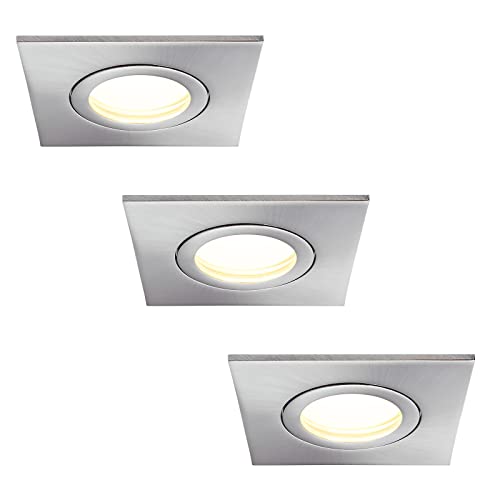 HCFEI 3er Set LED Einbaustrahler 5W dimmbar flach Eckig IP44 Badezimmer 230V Spot Außen Warmweiß 3000K von HCFEI