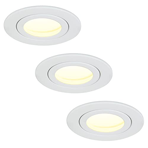 HCFEI 3er Set LED Einbaustrahler Weiß Matt- rund flach 5 Watt dimmbar Warmweiss 3000K 230V IP44 – geeignet für Bad, Küche, Sauna, Außenbereich – Ø65-75mm Bohrloch, 120°Abstrahlwinkel von HCFEI