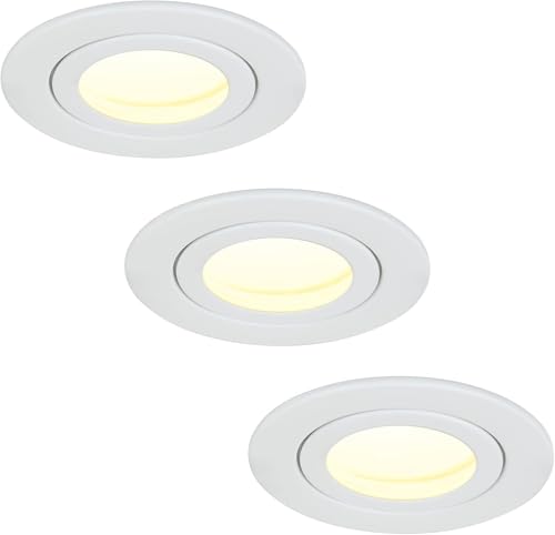 HCFEI 3er Set LED Einbaustrahler rund flach 5W dimmbar Neutralweiß 4000K 230V IP44 – geeignet für Bad, Küche, Sauna, Außenbereich – Ø60-70mm Bohrloch(Weiß - Neutralweiß) von HCFEI