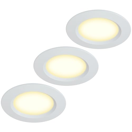 HCFEI 3er Set Möbelleuchte 12V ultra flach 3W LED-Einbaustrahler 55mm Lochausschnitt mit 2M Kabel IP44 Deckenspot für Spiegelschränke, Vitrinen, Möbel und Schränke (Weiß 3000K) von HCFEI