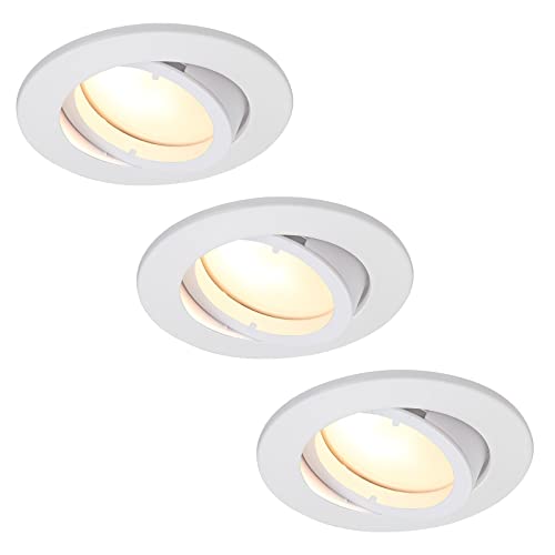 HCFEI 3er set LED Einbaustrahler Dimmbar Weiß Schwenkbar 3W flach 230V Einbau-Spot Strahler Einbauspot, 68-75 mm Bohrloch (Warmweiß 3000K) von HCFEI