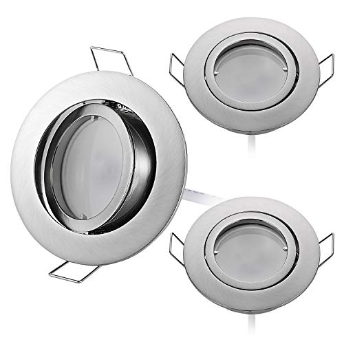 HCFEI 3er set LED Einbaustrahler dimmbar matt-chrom schwenkbar 3W flach 230V Einbau-Spot Strahler Einbauspot 68-75 mm Bohrloch, 120°Abstrahlwinkel, Warmweiß 3000K von HCFEI