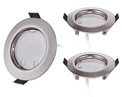 HCFEI 3x LED Einbaustrahler Set super flach 3W, Edelstahl gebürstet, 230V, Dimmbar, 55mm Einbauloch, 120°Abstrahlwinkel (Warmweiß 3000K) von HCFEI