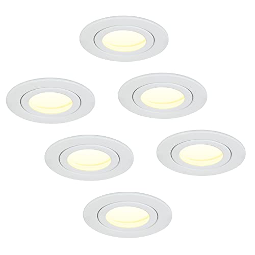 HCFEI 6er Set LED Einbaustrahler Weiß Matt - rund flach 5 Watt dimmbar Warmweiss 3000K 230V IP44 – geeignet für Bad, Küche, Sauna, Außenbereich – Ø65-75mm Bohrloch, 120°Abstrahlwinkel von HCFEI