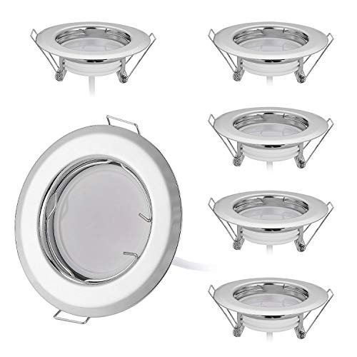 HCFEI 6er Set LED Einbaustrahler ultra flach mit LED Spot Modul 230V I 3W 320 lm I Warmweiß 3000K I 120°Abstrahlwinkel I Dimmbar I Poliertes Chrom I 55 mm Einbauloch I Einbauleuchte rund von HCFEI