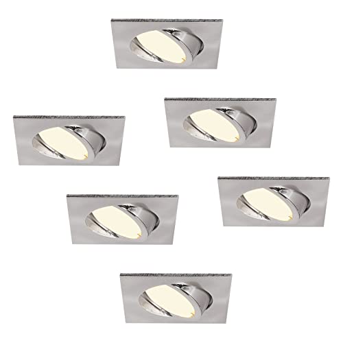 HCFEI 6er set LED Einbaustrahler eckig dimmbar matt-chrom schwenkbar 5W flach 230V Einbau-Spot Strahler Einbauspot 68-75 mm Bohrloch, 120°Abstrahlwinkel, Warmweiß 3000K von HCFEI