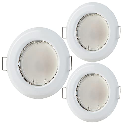 HCFEI 880126 LED GU10 Modul Einbaustrahler Set 3W Einbauleuchte Deckenspot Rund Weiß-Matt Dimmbar 230V 55mm Bohrung (3er - Warmweiß) von HCFEI