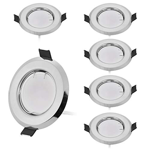 HCFEI 8802115 6er Set Flache LED Einbaustrahler in Silber-gebürstet mit LED Spot Modul 230V I 3W 300Lumen I Warmweiß 3000K I 120°Abstrahlwinkel I Dimmbar I 53-70 mm Einbauloch I Einbauleuchte rund von HCFEI