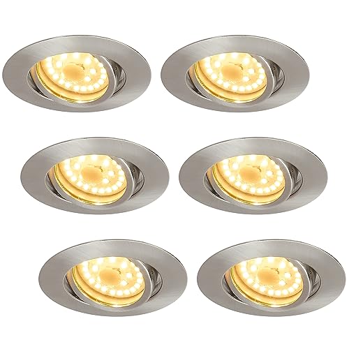 HCFEI Exclusive LED Einbaustrahler 230V 5W 500LM Flach (25mm) - GU10 LED Modul - STEP DIM - Schwenkbar Chrom Matt - LED Deckenleuchte geringe einbautiefe (6er Set - Warmweiß) von HCFEI