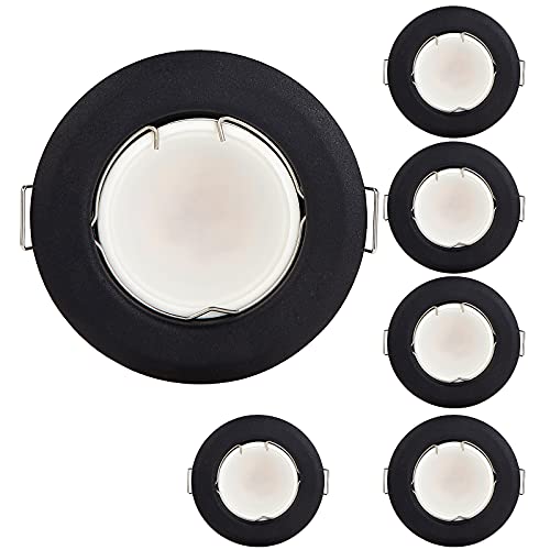 HCFEI Flache LED Einbaustrahler ultra flach in Schwarz mit LED Spot Modul 230V I 3W 300Lumen I Warmweiß 3000K I 120°Abstrahlwinkel I Dimmbar I 50-55mm Einbauloch I Einbauleuchte rund (6er - Warmweiß) von HCFEI