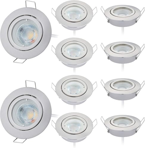 HCFEI LED Einbaustrahler 230V Schwenkbar Dimmbar matt-chrom Deckeneinbauleuchte GU10 Modul 5W 425Lm Einbauspots 38° für innenbereich - Deckeneinbaustrahler, Wohnzimmer und Büro (10er - Warmweiß) von HCFEI
