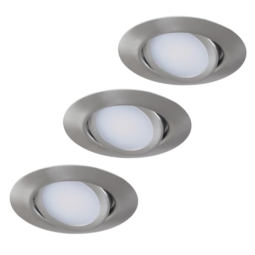 HCFEI LED Einbaustrahler Flach Dimmbar, Schwenkbar 5W LED Spots 230V, IP44 Bad Einbauleuchten Deckenspots Einbauspots, 3CCT Warmweiß Neutralweiß Kaltweiß (3er set, Edelstahl Gebürstet, 120°) von HCFEI