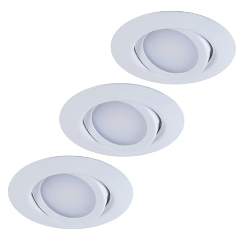 HCFEI LED Einbaustrahler Flach Dimmbar, Schwenkbar 5W LED Spots 230V, IP44 Bad Einbauleuchten Deckenspots Einbauspots, 3CCT Warmweiß Neutralweiß Kaltweiß (3er set, Weiß, 120°) von HCFEI